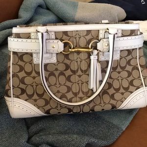 Authentic Coach white / brown with gold hardware